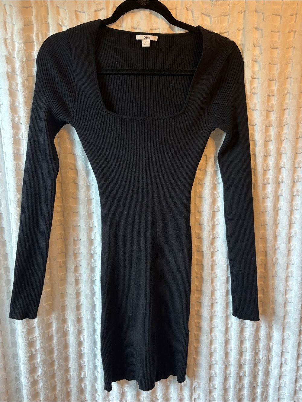 Bar lll Black Ribbed Square Neck Long Sleeve Dress
